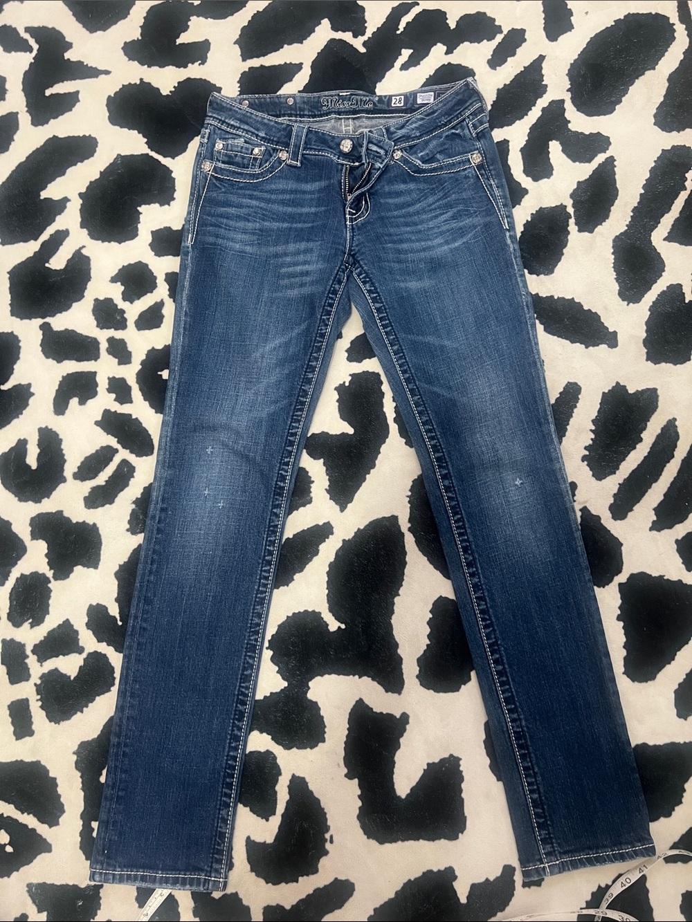 Miss Me Dark Blue Skinny Y2K Low Rise Straight Women’s Jeans